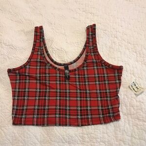 NWT Cute red, white & black plaid cropped tank top by goodtimeusa (L)